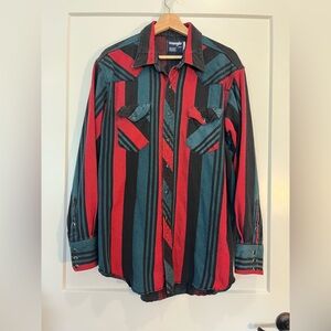 Vtg 90's Wrangler Brushpopper style Western pearl snap Rockabilly shirt XL long